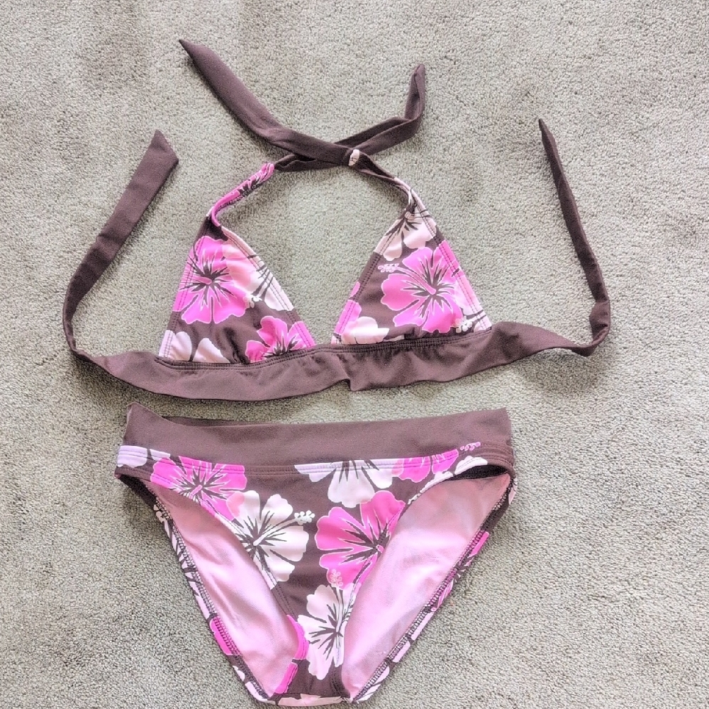 Athleta Pink and Brown Floral Bikini Set